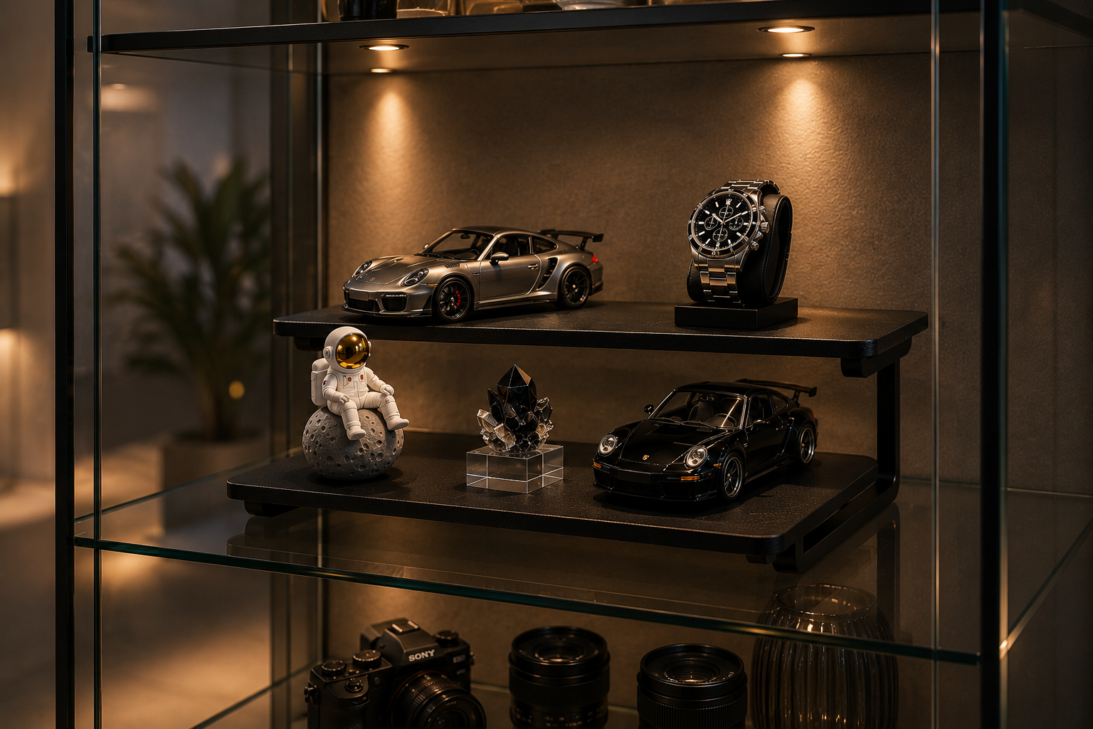 Schwarzes Regal/Display für Vitrinen